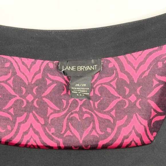 Lane Bryant Plus Size 26 28 Top Pink Black‎ Square Neck Knit Stretch Print 1109 - Picture 7 of 8